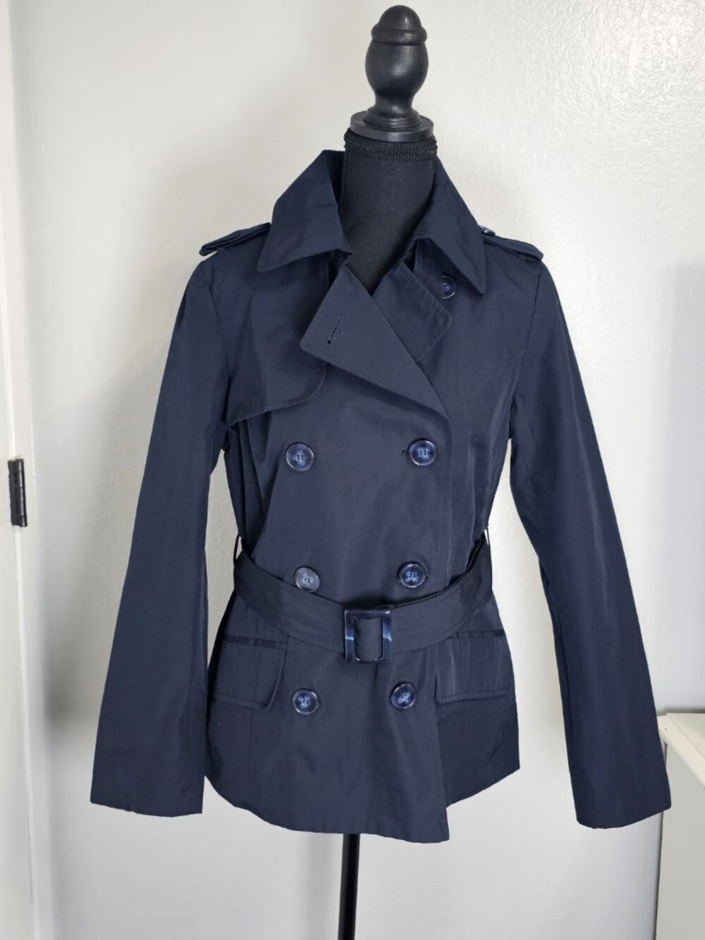 Forever 21 Navy Blue Double-Breasted Trench Coat - Women’s Size Medium - NEW - Picture 2 of 6
